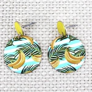 3/$25 Tropical Banana Striped Disc Earrings